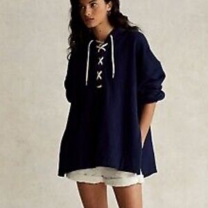 Ralph Lauren Oversized Lace Up Fleece Hoodie Size XS/S